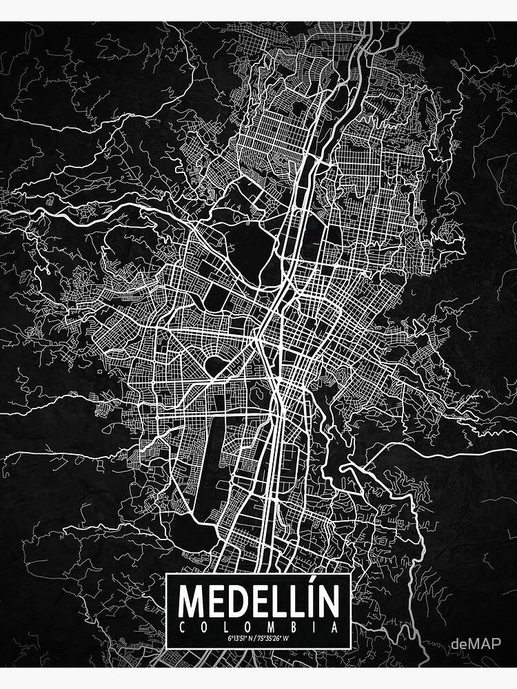 Medellin City Map Of Colombia Dark Poster By Demap Redbubble 