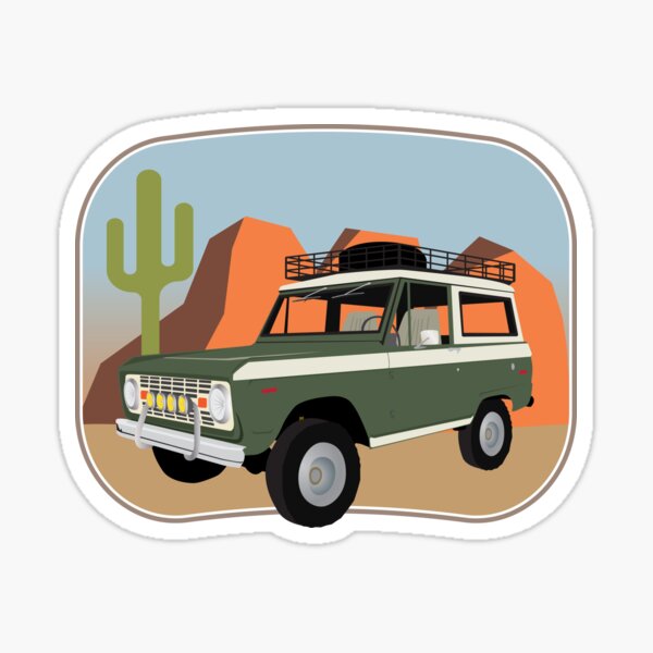 Vintage Green and White Bronco in the Sonora Wilderness Sticker