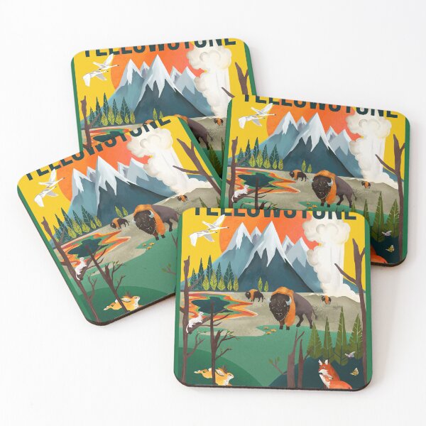 Item preview, Colorful Yellowstone National Park Summer Travel Poster Art designed and sold by The Whiskey Ginger Design Shop.