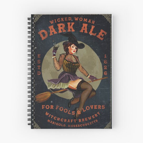 Item preview, "Wicked Woman Dark Ale" Vintage Pinup Witch Halloween Art designed and sold by The Whiskey Ginger Design Shop.