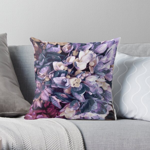 Purple Hydrangea Fields - Floral Bouquet Throw Pillow