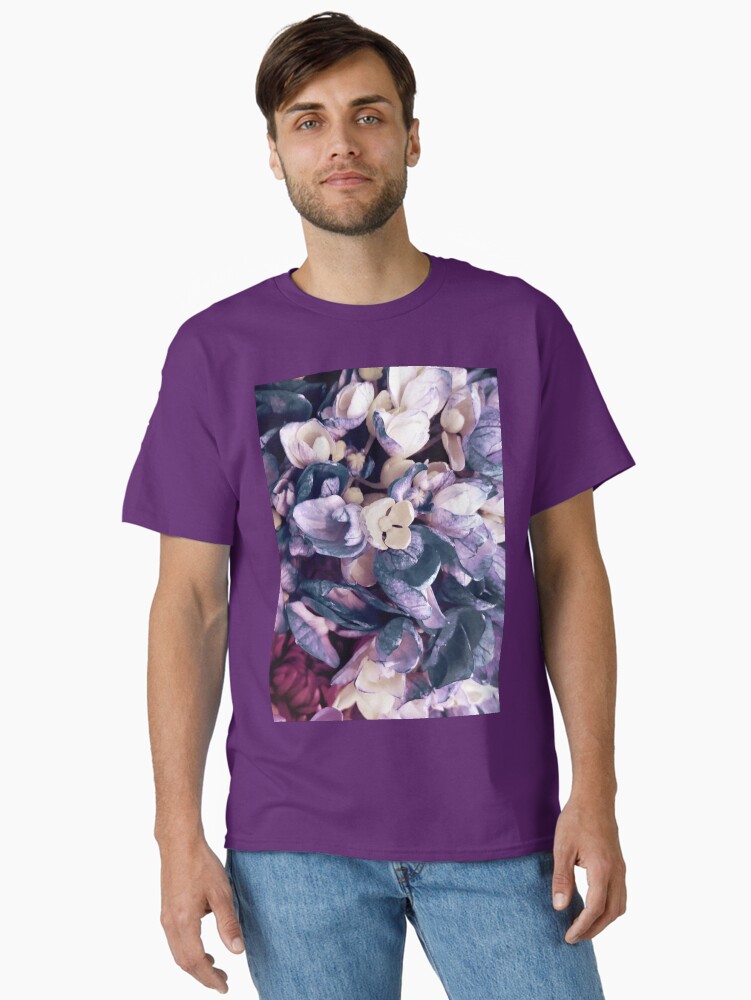 Thumbnail 1 of 7, Classic T-Shirt, Purple Hydrangea Fields - Floral Bouquet designed and sold by OneDayArt.