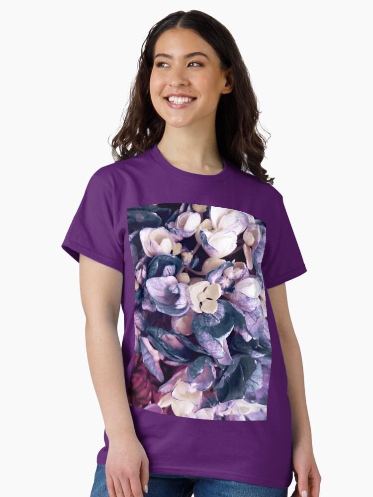 Thumbnail 2 of 7, Classic T-Shirt, Purple Hydrangea Fields - Floral Bouquet designed and sold by OneDayArt.