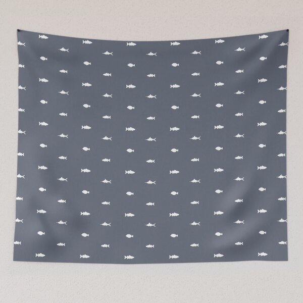 Item preview, Blue white underwater sea ocean silhouette fish world designed and sold by essskina.