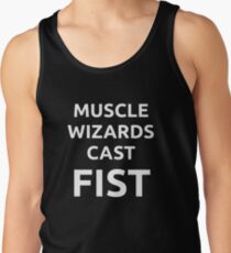Muscle wizards cast FIST - white text Tank Top