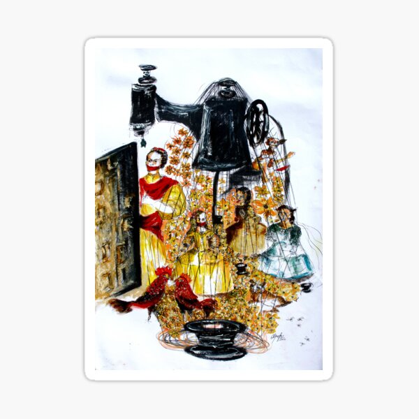 Surreal Frida and the Meninas sew, Olimpya Ortiz, Backroom Art Sticker
