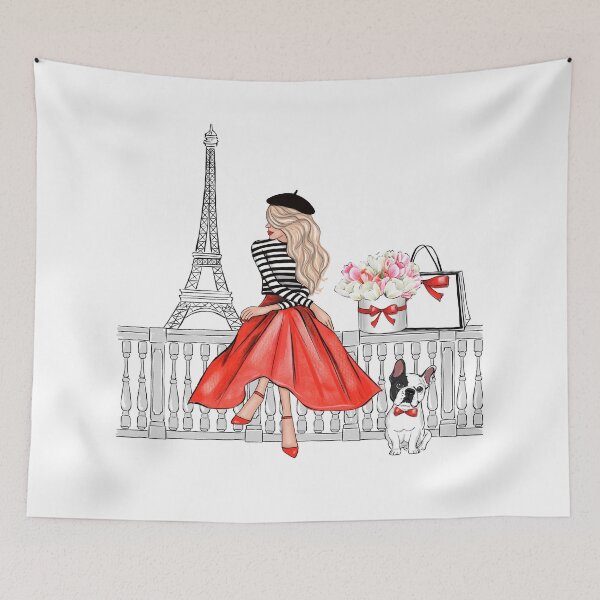 Item preview, Blonde Girl in Paris red dress designed and sold by Lalanacliparts.