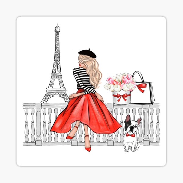 Item preview, Blonde Girl in Paris red dress designed and sold by Lalanacliparts.
