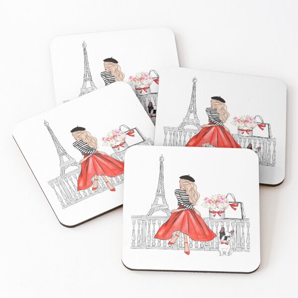 Item preview, Blonde Girl in Paris red dress designed and sold by Lalanacliparts.