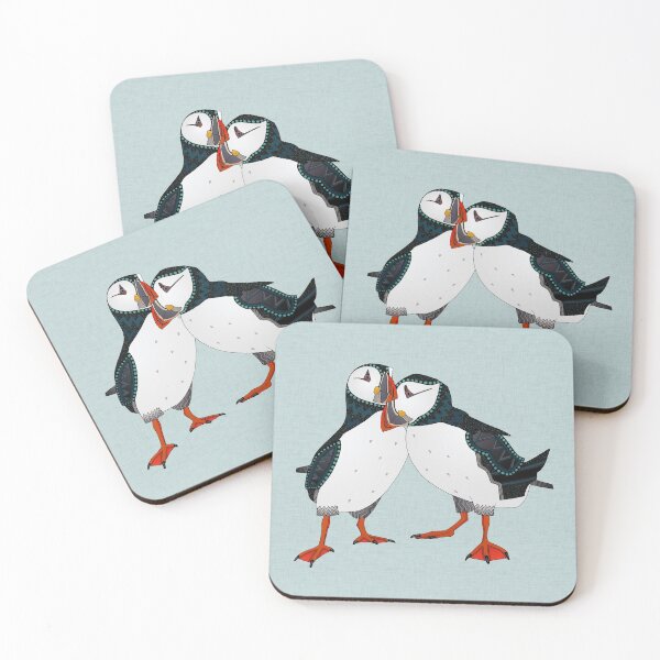 Item preview, puffin pair celadon blue designed and sold by scrummy.