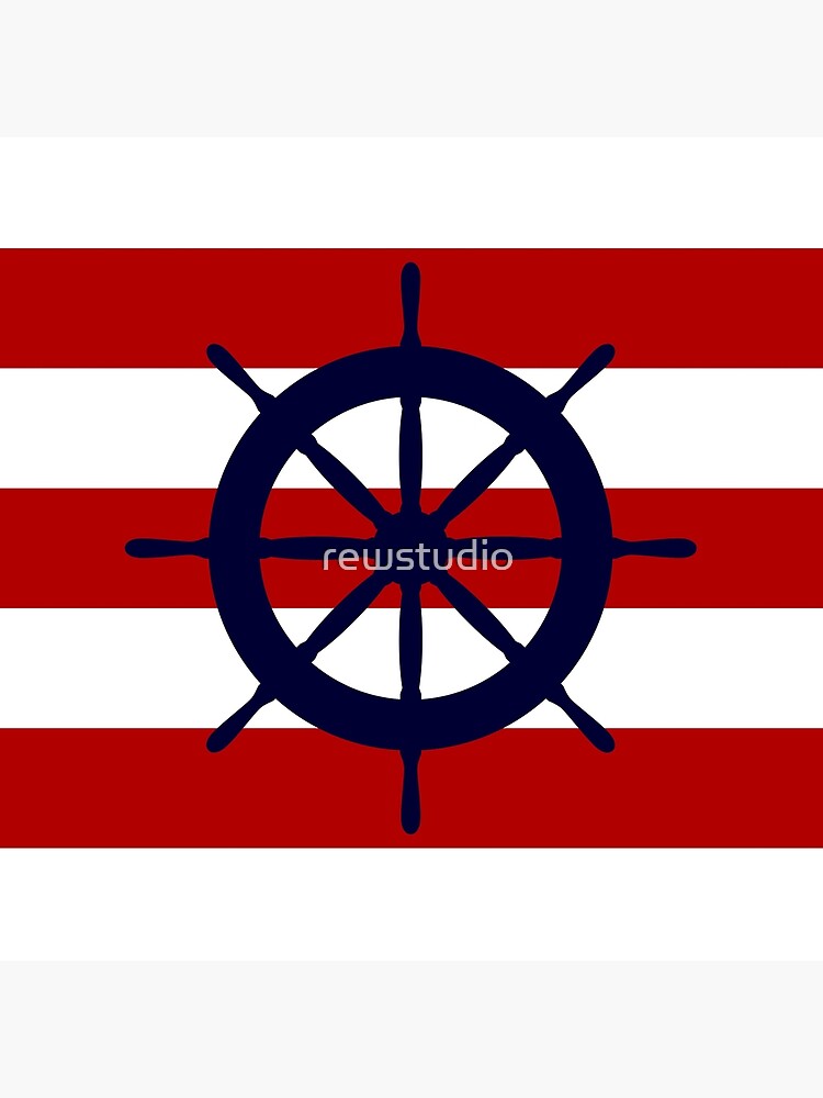 Lenkrad des nautischen dunkelblauen Schiffes auf roten Streifen von rewstudio