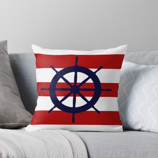 Item preview, Nautical Navy Blue Ship's Steering Wheel On Red Stripes designed and sold by rewstudio.