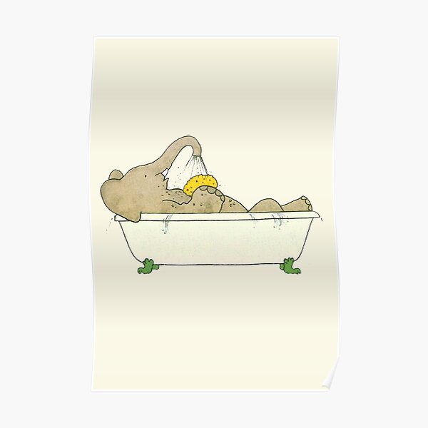 Babar prenant un bain Poster