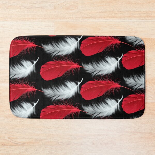 Item preview, Red and white feathers pattern seamless on black designed and sold by Artsy Boulevard.