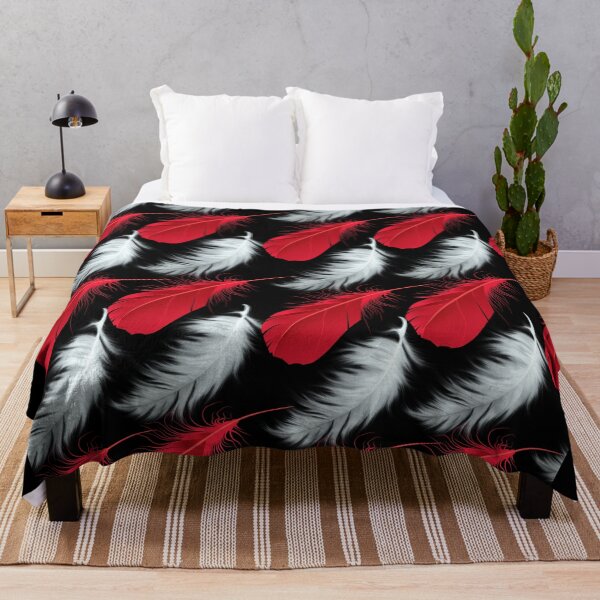 Item preview, Red and white feathers pattern seamless on black designed and sold by Artsy Boulevard.