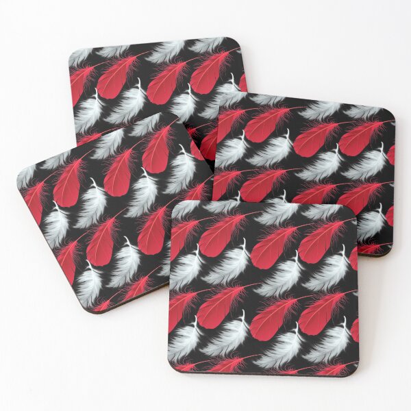 Item preview, Red and white feathers pattern seamless on black designed and sold by Artsy Boulevard.