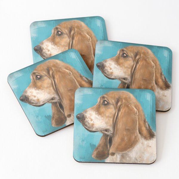 Item preview, Painting of a Basset Hound Dog From The Side on Blue Background  designed and sold by ibadishi.