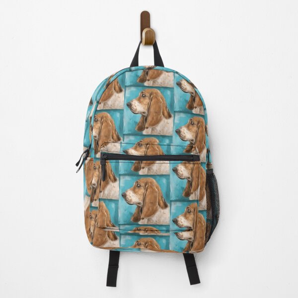 Item preview, Painting of a Basset Hound Dog From The Side on Blue Background designed and sold by ibadishi.