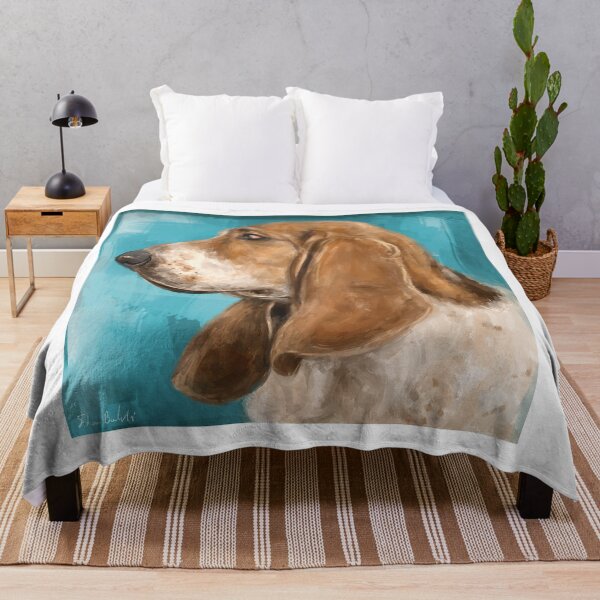 Item preview, Painting of a Basset Hound Dog From The Side on Blue Background  designed and sold by ibadishi.