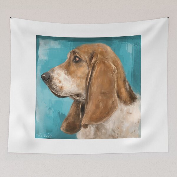 Item preview, Painting of a Basset Hound Dog From The Side on Blue Background  designed and sold by ibadishi.