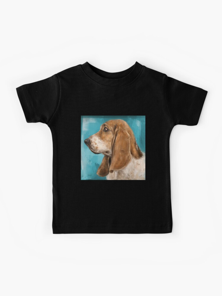Painting of a Basset Hound Dog From The Side on Blue