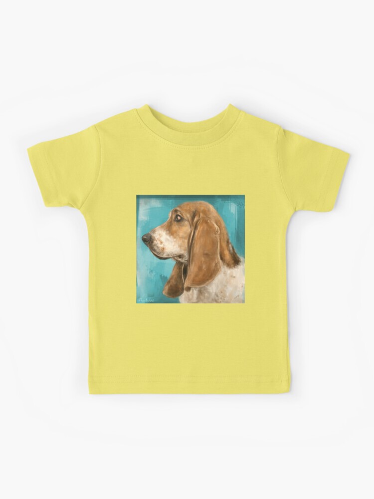 Painting of a Basset Hound Dog From The Side on Blue
