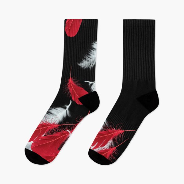 Item preview, Falling Red and white feathers pattern seamless on black designed and sold by Artsy Boulevard.