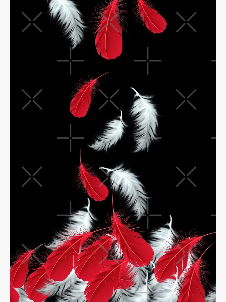 Póster for Sale con la obra «Caída de plumas rojas y blancas sin patrón en  negro» de Artsy Boulevard