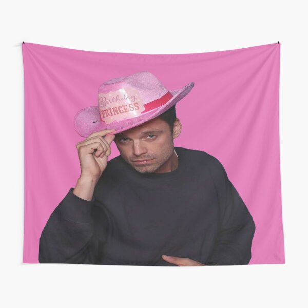 Yes Haw! Sebastian Stan with pink Birthday Princess Cowboy Hat Tapestry