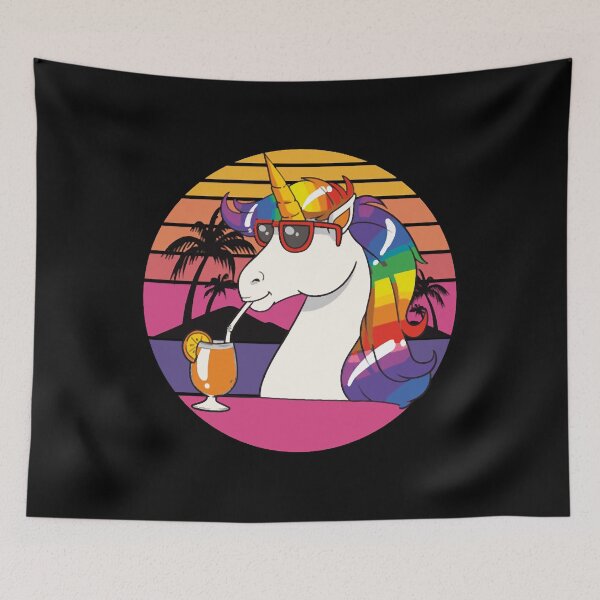 Item preview, Unicorn drinking Juice in Retro Vacation Theme designed and sold by HumbleShirt.