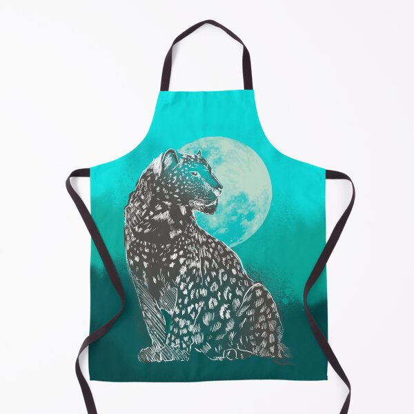 Item preview, Leopard with full moon apron and pillows designed and sold by Pachionart.