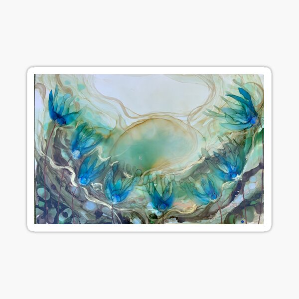 ‘Avalon’, blue floral art. Sticker