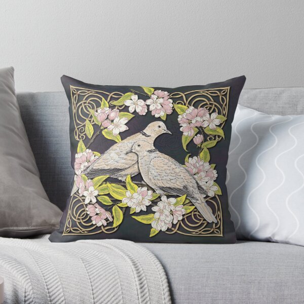 Celtic Collared Doves in Blossom Throw Pillow