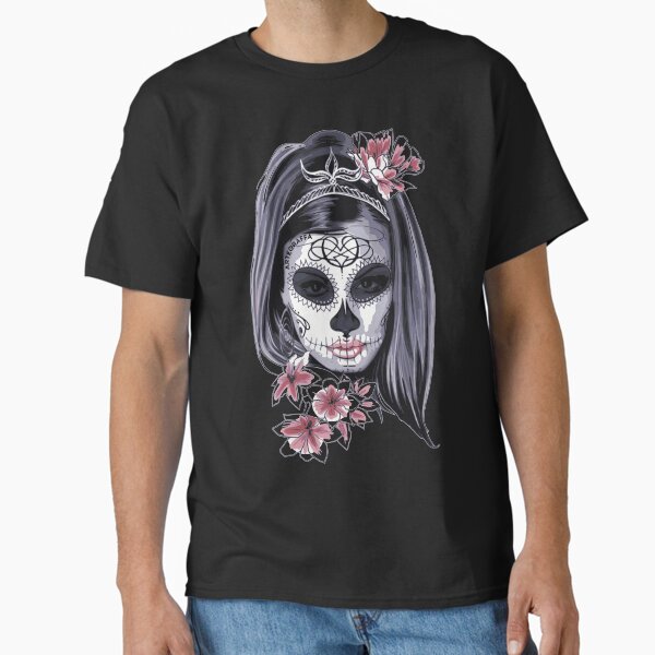 Item preview, girl skull helloween style gradient t-shirt with flowers designed and sold by ArteGraffa.