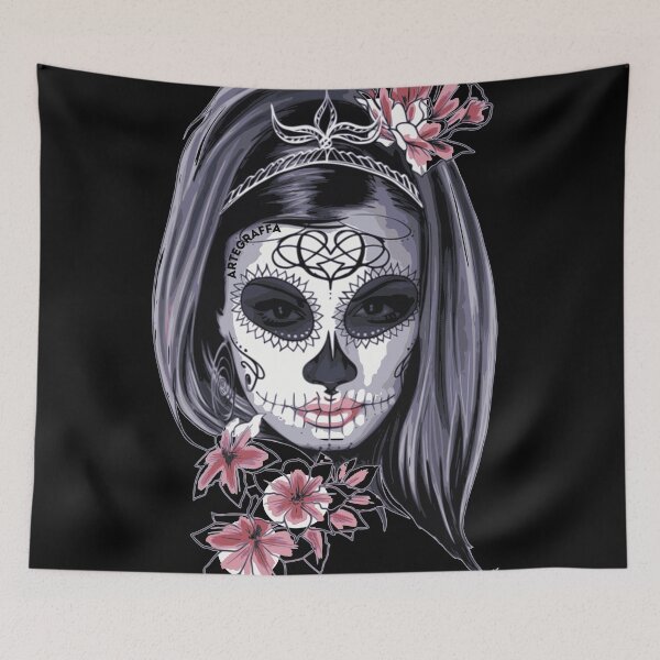 Item preview, girl skull helloween style gradient t-shirt with flowers designed and sold by ArteGraffa.
