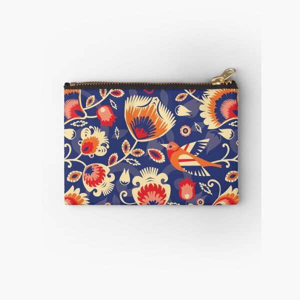 Item preview, Yellow and orange folklore flowers on blue designed and sold by FK-UK.