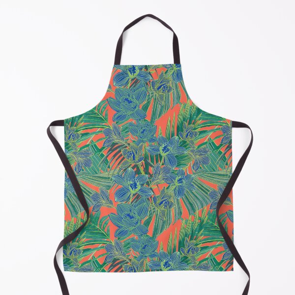 Item preview, Copy of tropical pattern with yellow and green and blue exotic foliage with acid orchids on orange background designed and sold by ANAKOTO.