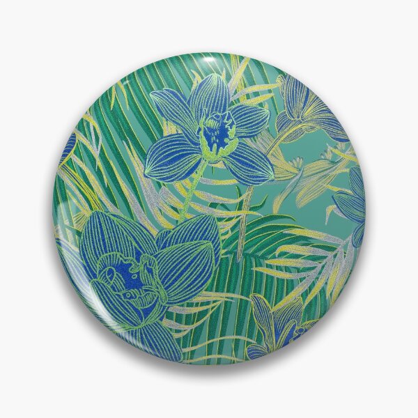 Item preview, Copy of Copy of tropical pattern with yellow and green and blue exotic foliage with acid orchids on orange background designed and sold by ANAKOTO.