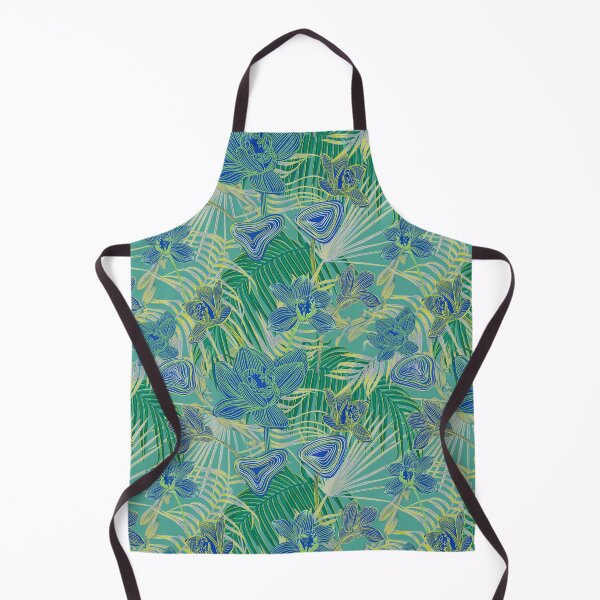 Item preview, Copy of Copy of tropical pattern with yellow and green and blue exotic foliage with acid orchids on orange background designed and sold by ANAKOTO.
