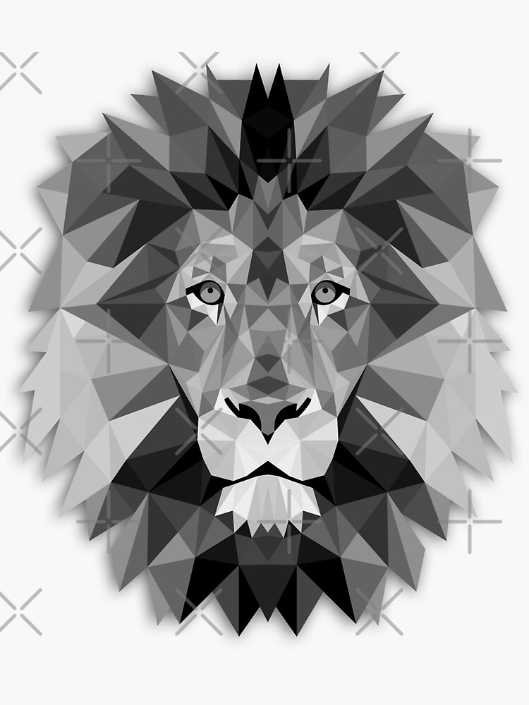 "Geometric Monochrome Black and White Lion" Sticker by MyArt23 Redbubble
