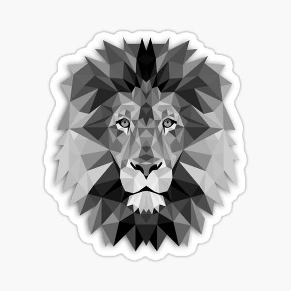 Geometric Monochrome Black and White Lion Sticker