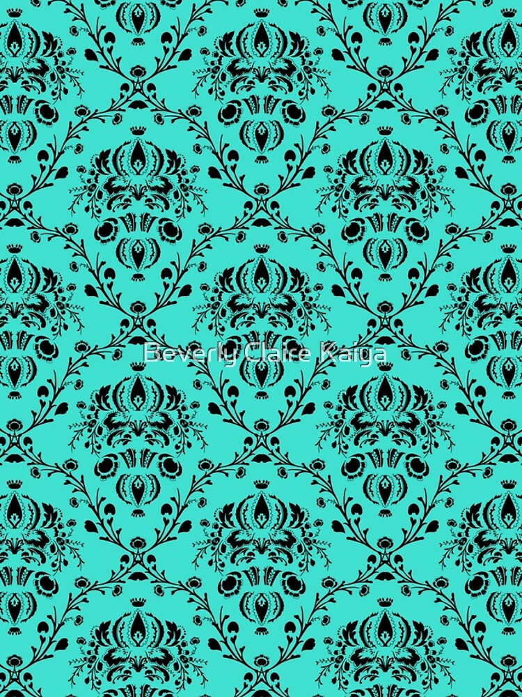 Elegant Black Damask Pattern Turquoise Feminine by beverlyclaire