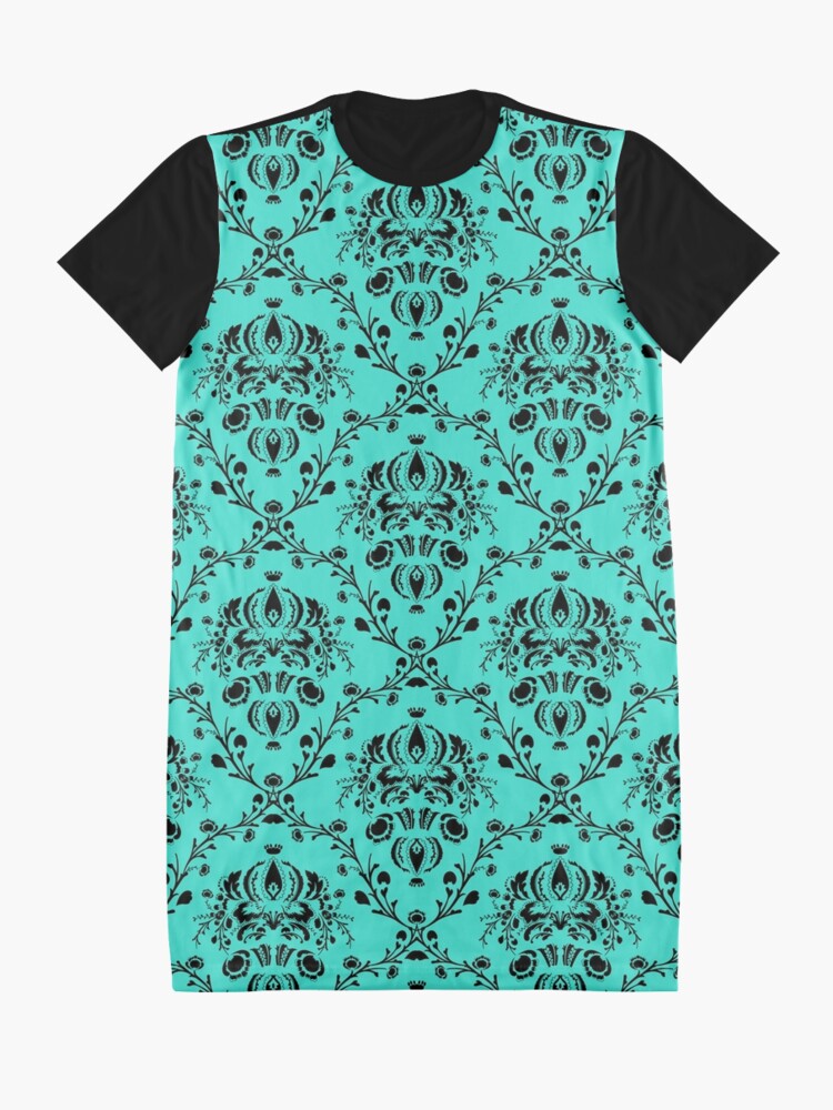Alternate view of Elegant Black Damask Pattern Turquoise Feminine Graphic T-Shirt Dress
