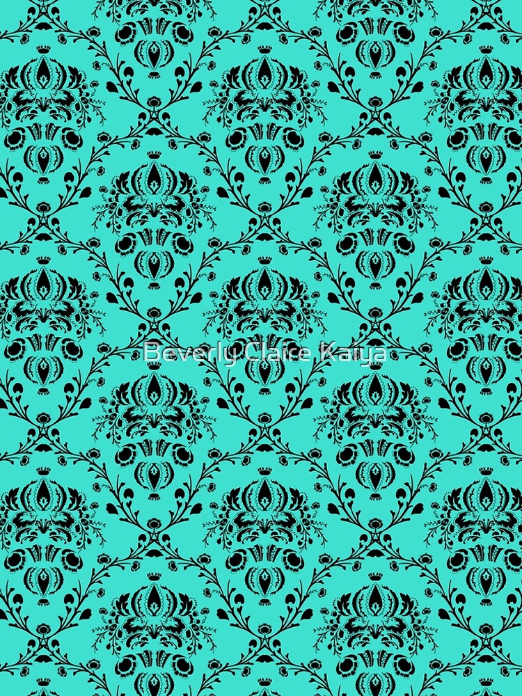 Elegant Black Damask Pattern Turquoise Feminine by beverlyclaire