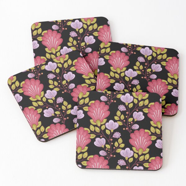 Item preview, Print with Vintage Floral Motifs on Black designed and sold by lissantee.