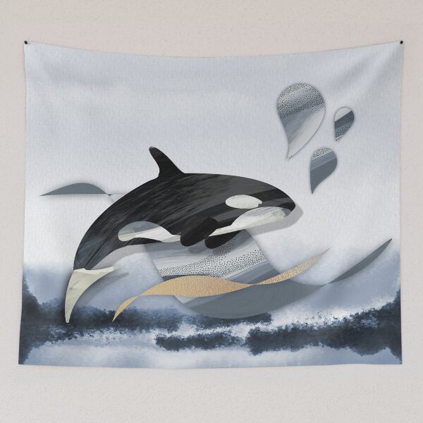 Item preview, Realistic orca whale seascape watercolor illustration  - Caroline Laursen Original designed and sold by Caroline Laursen.