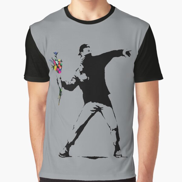 Vista previa del artículo con la obra «Manifestante de Banksy lanzando flores», diseñado y vendido por belugastore.