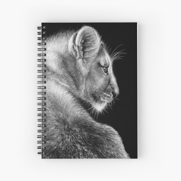 African Lion Cub Black and White Art Spiral Notebook