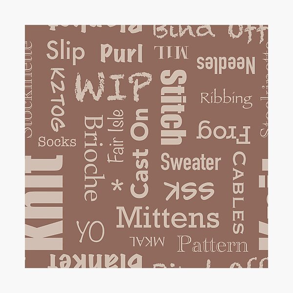 Item preview, Brown Knitting terms wordcloud designed and sold by InTheMitten.