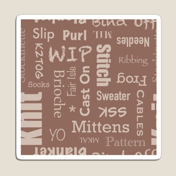 Aperçu de l'œuvre Mots de tricot marron Wordcloud créée et vendue par InTheMitten.